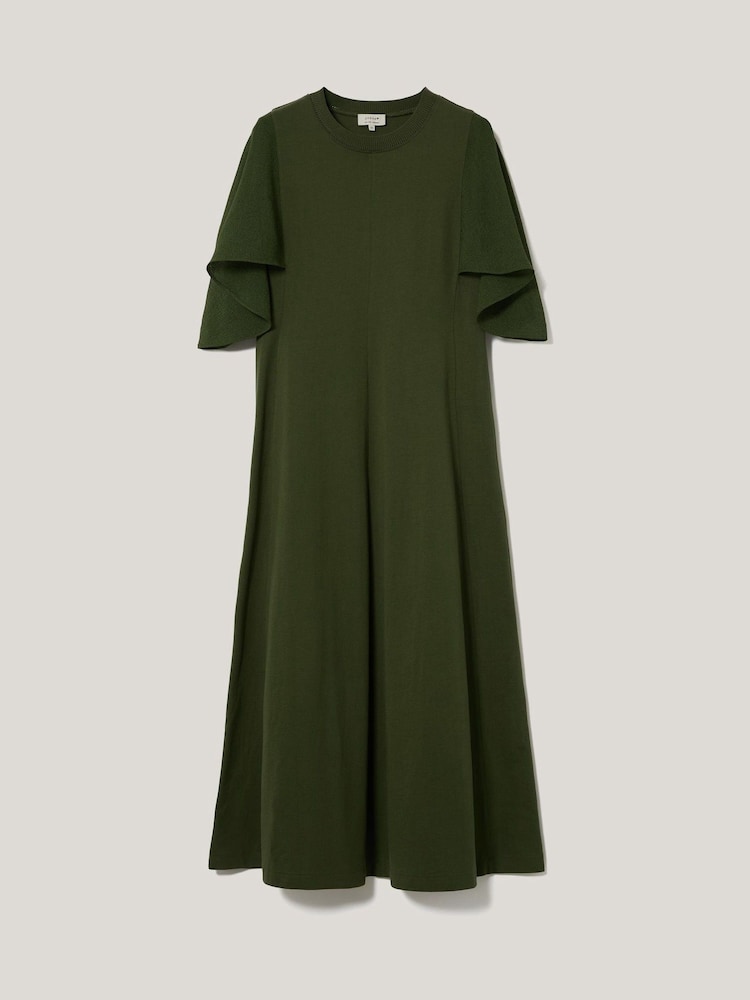 Jigsaw Green Gauze Sleeve Jersey Dress - Image 1 of 1 Jigsaw Green Gauze Sleeve Jersey Dress - Image 1 of 1