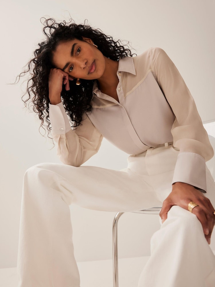 Mint Velvet Natural Satin Long Sleeve Shirt - Image 1 of 5 Mint Velvet Natural Satin Long Sleeve Shirt - Image 1 of 5