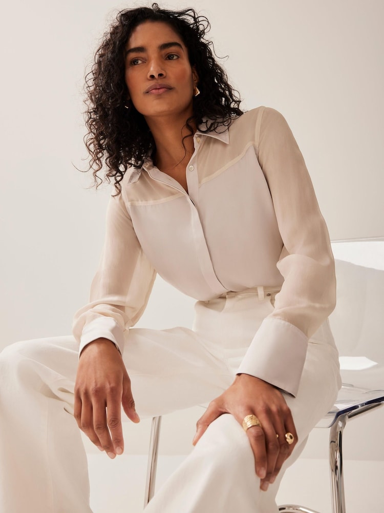 Mint Velvet Natural Satin Long Sleeve Shirt - Image 2 of 5 Mint Velvet Natural Satin Long Sleeve Shirt - Image 2 of 5