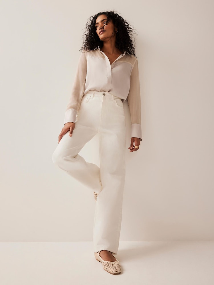 Mint Velvet Natural Satin Long Sleeve Shirt - Image 5 of 5