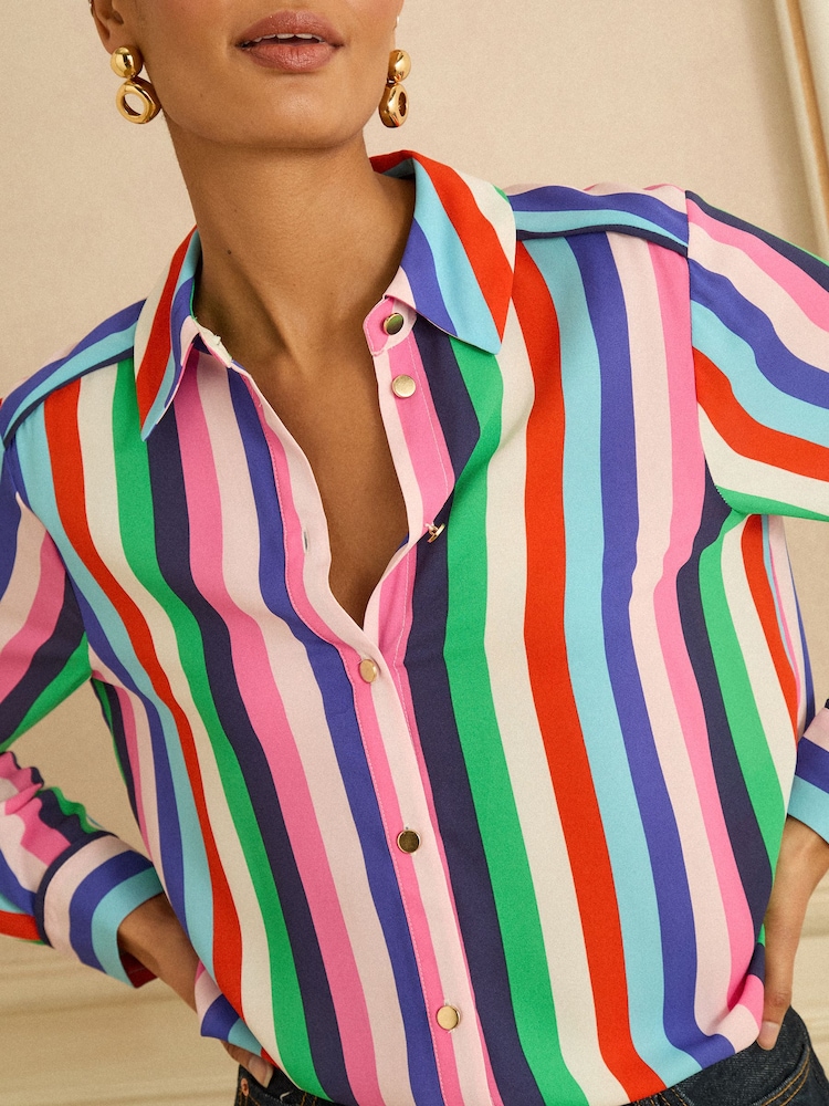 Love & Roses Multi Stripe Long Sleeve Button Through Shirt - Image 2 of 4