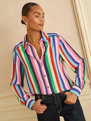 Love & Roses Multi Stripe Long Sleeve Button Through Shirt - Image 4 of 4