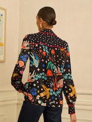 Love & Roses Black Graphic Pattern Long Sleeve Button Through Shirt - Image 4 of 4