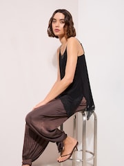 Friends Like These Black Lace Trim Asymmetric Cami - Image 2 of 5