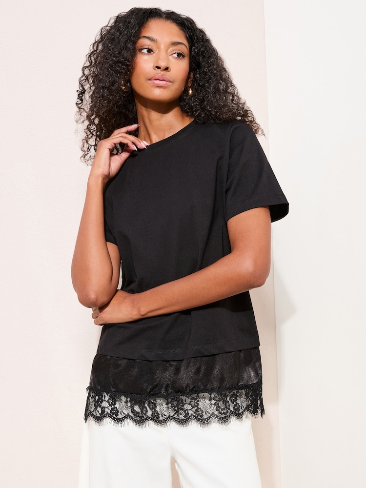 Friends Like These Black Lace Hem 2 in1 Top - Image 1 of 4
