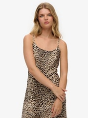 Superdry Brown Bias Cut Mini Slip Dress - Image 1 of 7