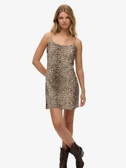 Superdry Brown Bias Cut Mini Slip Dress - Image 5 of 7