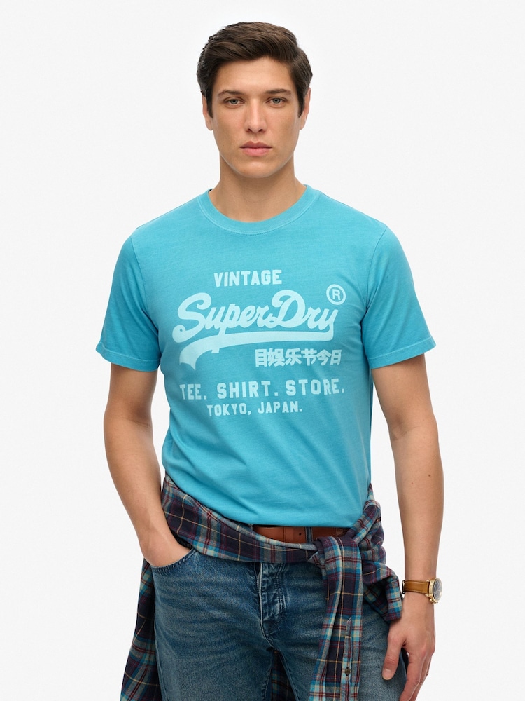 Superdry Blue Vintage Logo Neon Relaxed T-Shirt - Image 1 of 6