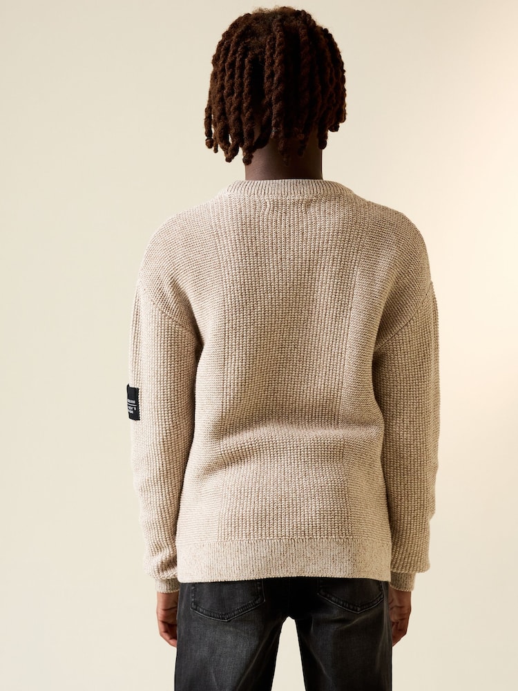 Stone Brown Utility Knitted Crew Neck Jumper (3-16yrs) - Image 2 of 3 Stone Brown Utility Knitted Crew Neck Jumper (3-16yrs) - Image 2 of 3