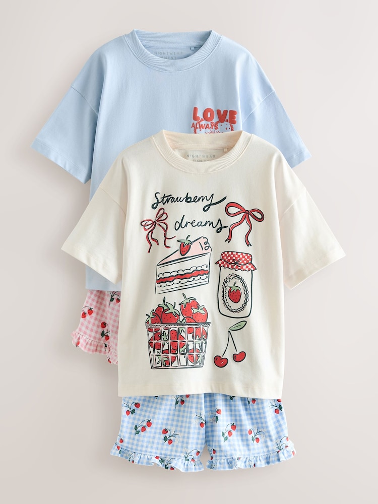 Blue/Red Strawberry Print - حزمة من 2 بيجامة قصيرة (3-16 سنة) - Image 1 of 6