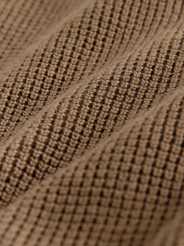 Chocolate Brown Textured Knitted Zip Neck Jumper (3-16yrs) - Image 4 of 4