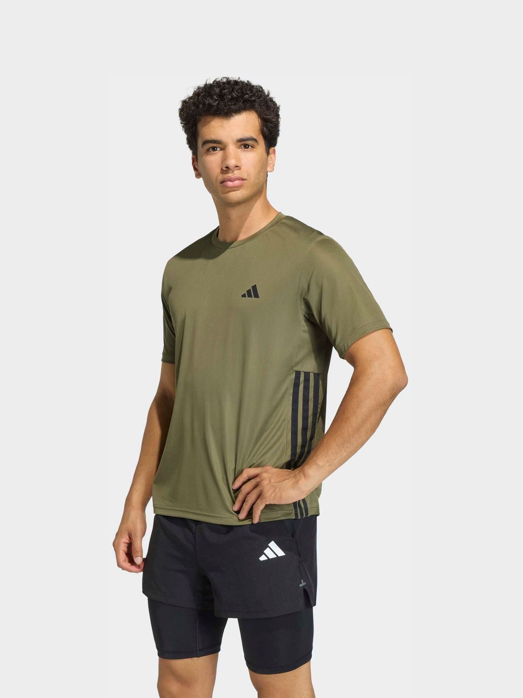 Buy adidas Olive Green 3 Stripe Training T-Shirt from Next USA