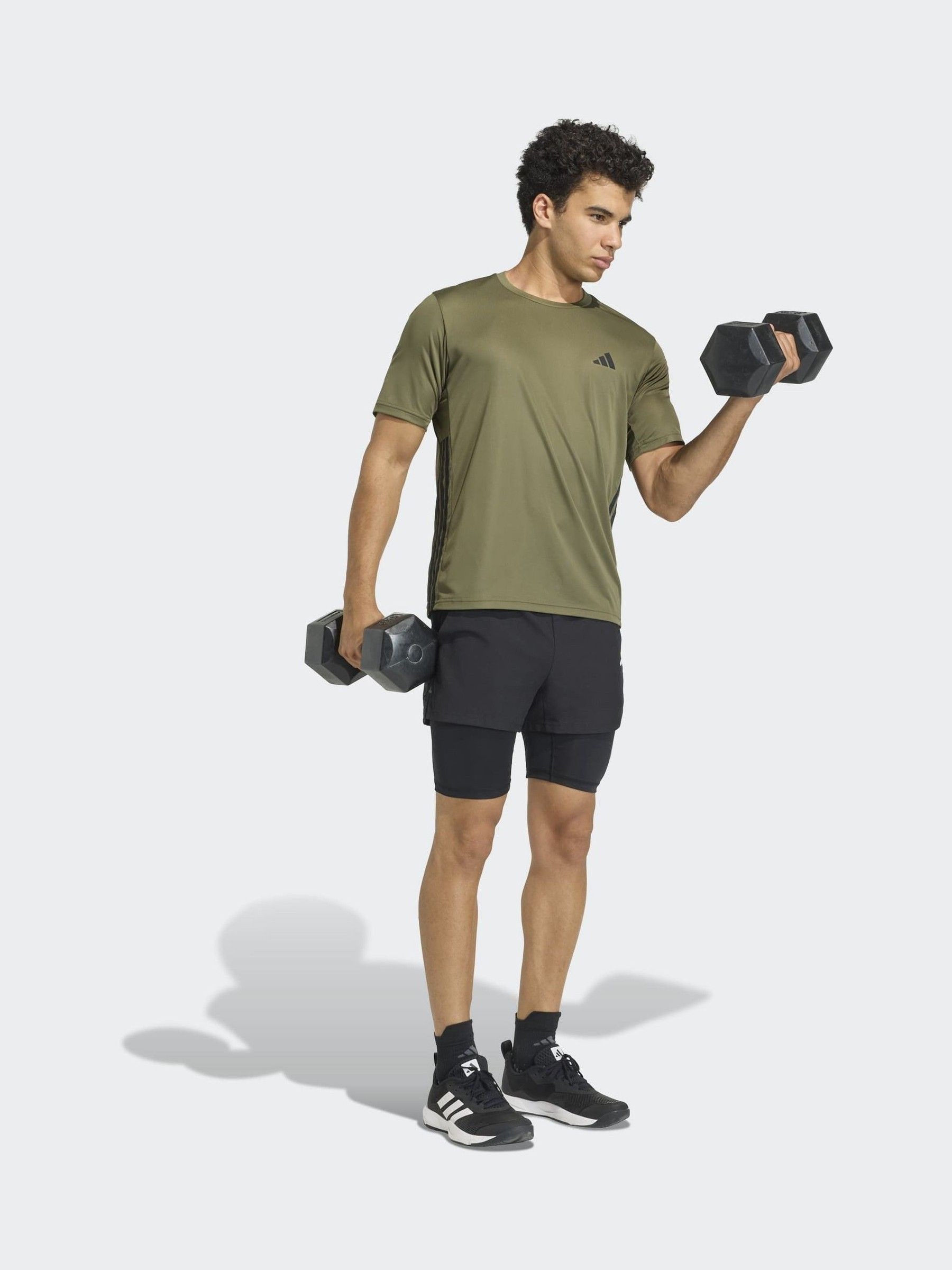 Buy adidas Olive Green 3 Stripe Training T-Shirt from Next USA
