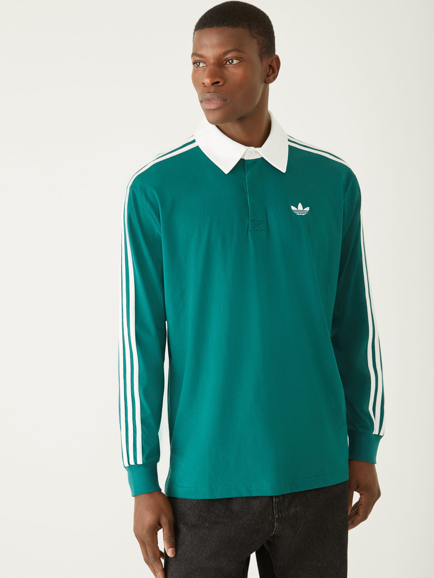 Buy adidas Originals Green 3 Stripes Rugby Long Sleeve Polo Shirt