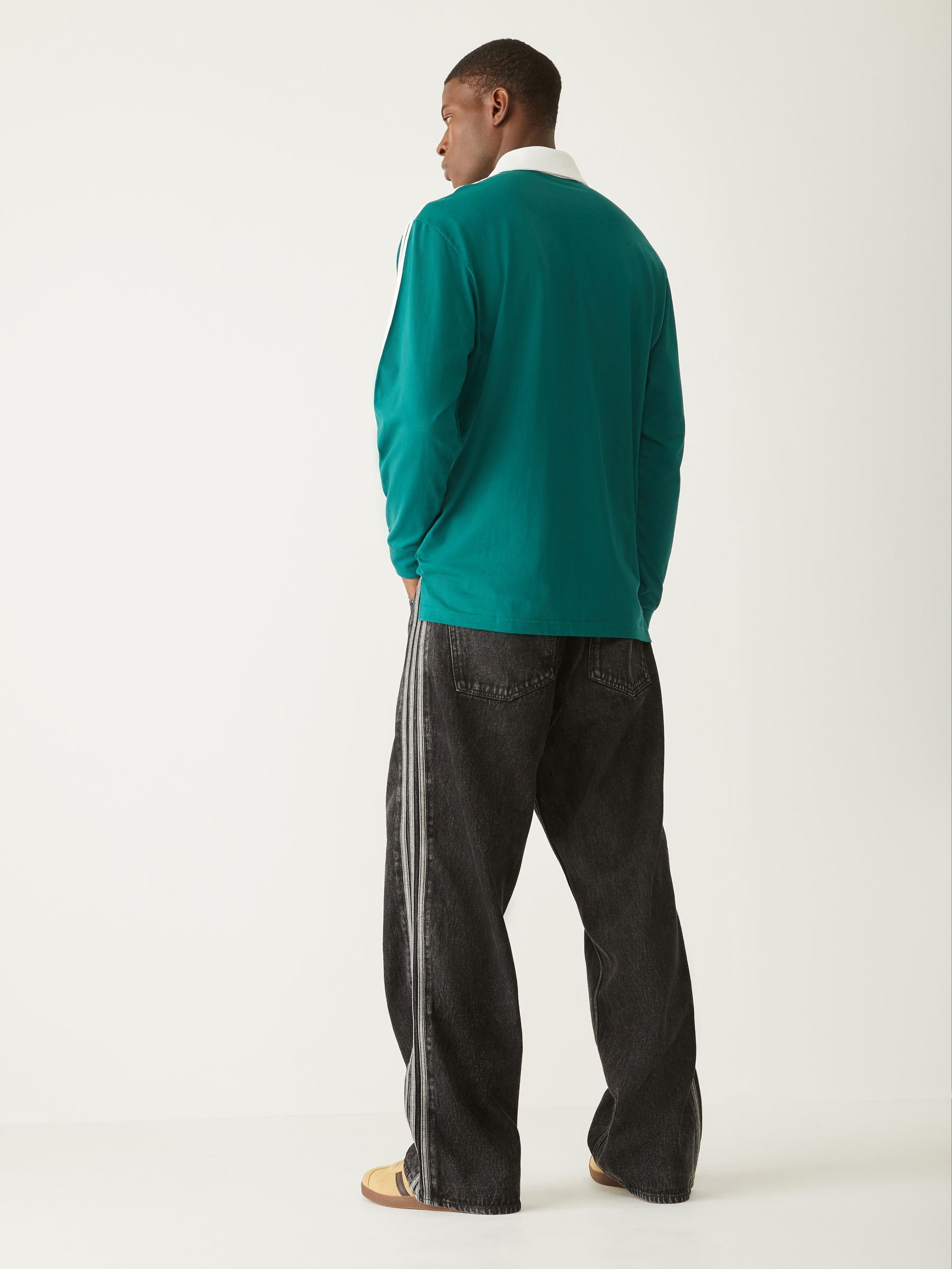 Buy adidas Originals Green 3 Stripes Rugby Long Sleeve Polo Shirt