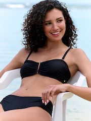 Mint Velvet Black Textured Hardware Bandeau Bikini Top - Image 2 of 4