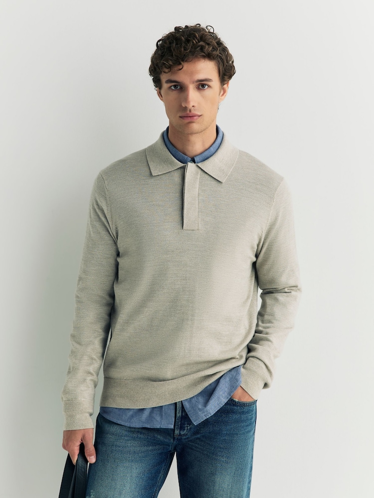 NN.07 Grey Emerson Long Sleeve Polo Jumper - Image 1 of 6