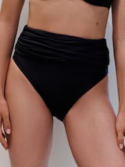 Mint Velvet Black Textured Wrap High Waist Tummy Control Bikini Breifs - Image 2 of 4