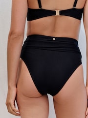 Mint Velvet Black Textured Wrap High Waist Tummy Control Bikini Breifs - Image 3 of 4