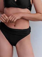 Mint Velvet Black Textured Roll Top High Waist Tummy Control Bikini Breifs - Image 4 of 4