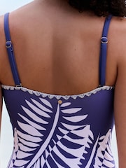 Mint Velvet Blue/White Palm Bandeau Tummy Control Whipstitch Swimsuit - Image 4 of 9