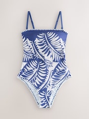 Mint Velvet Blue/White Palm Bandeau Tummy Control Whipstitch Swimsuit - Image 5 of 9