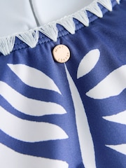 Mint Velvet Blue/White Palm Bandeau Tummy Control Whipstitch Swimsuit - Image 8 of 9