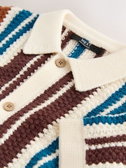 Brown Knitted Stripe Polo Shirt (3-16yrs) - Image 11 of 12
