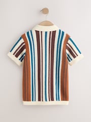 Brown Knitted Stripe Polo Shirt (3-16yrs) - Image 2 of 4