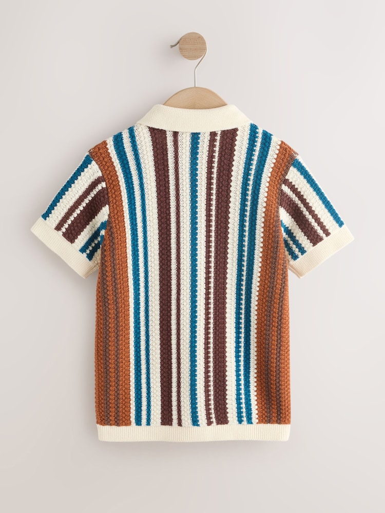 Brown Knitted Stripe Polo Shirt (3-16yrs) - Image 2 of 4