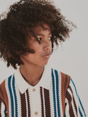 Brown Knitted Stripe Polo Shirt (3-16yrs) - Image 8 of 12