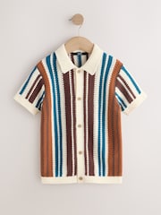 Brown Knitted Stripe Polo Shirt (3-16yrs) - Image 9 of 12