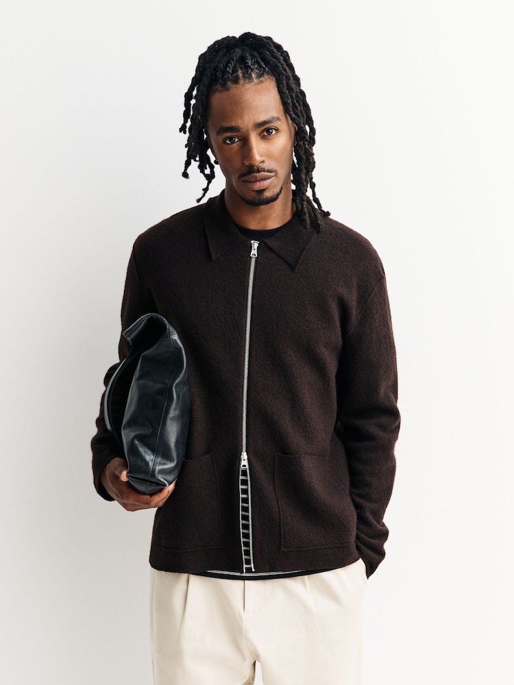 NN.07 Brown Jonas Zip Front Jumper - Image 1 of 5 NN.07 Brown Jonas Zip Front Jumper - Image 1 of 5