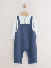 Navy Blue Woven Cotton Baby Dungaree and Bodysuit Set (0mths-3yrs) - Image 1 of 7