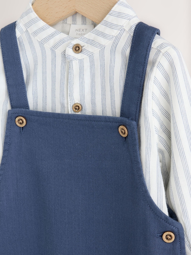 Navy Blue Woven Cotton Baby Dungaree and Bodysuit Set (0mths-3yrs) - Image 7 of 7