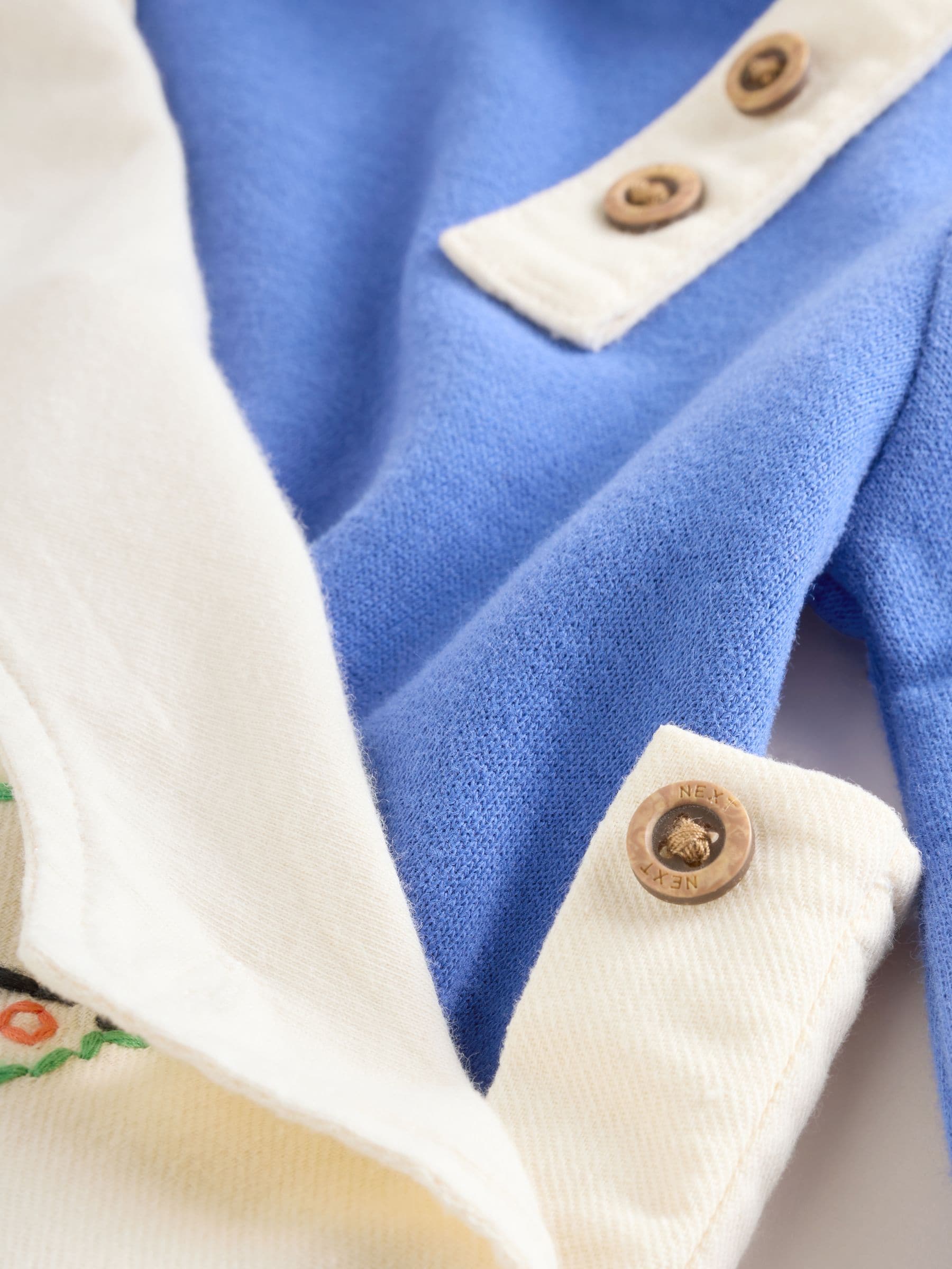 Buy Neutral/Blue Characters Baby Twill Dungarees and Bodysuit Set