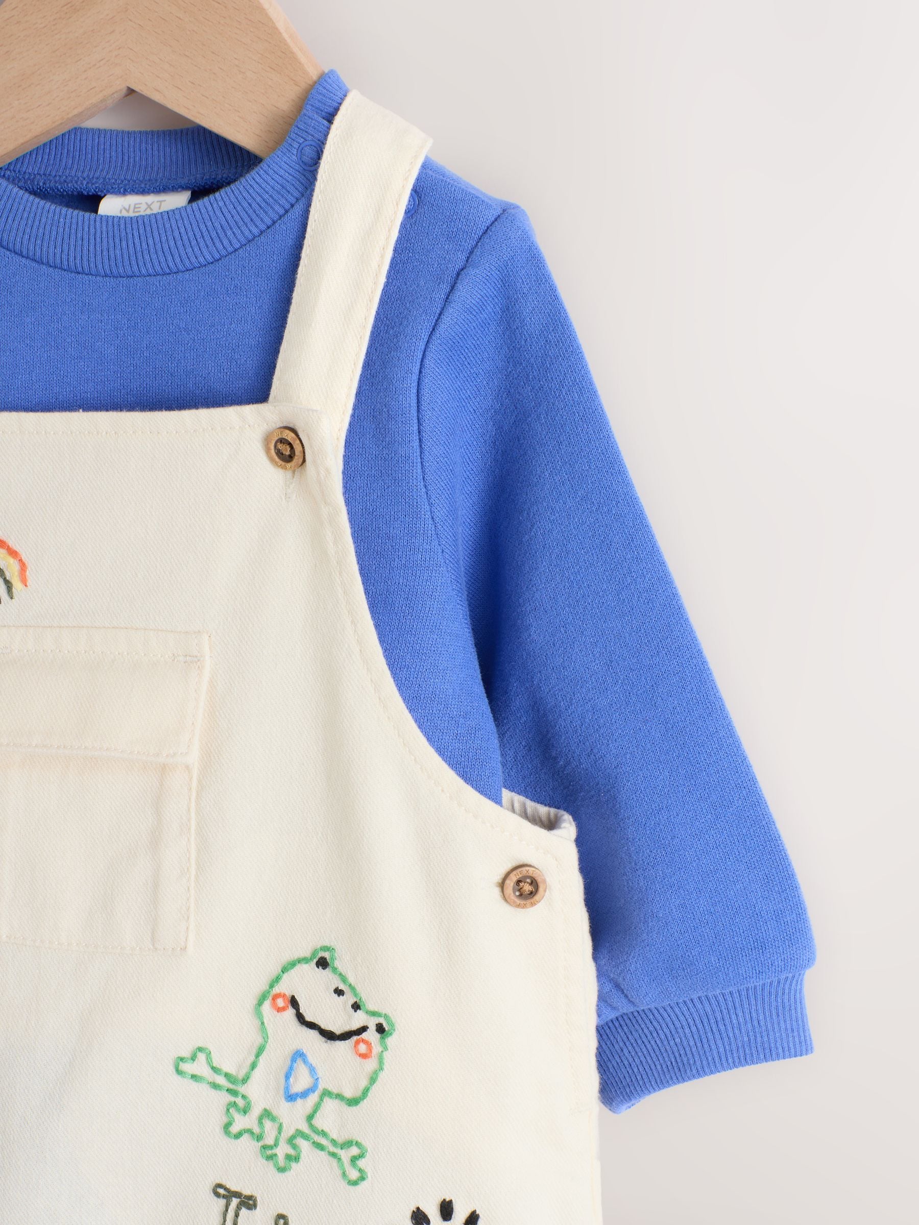 Buy Neutral/Blue Characters Baby Twill Dungarees and Bodysuit Set