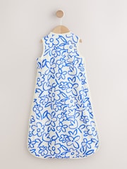 ブルー / ホワイト フローラル - 0.5 Tog ノースリーブ ベビー スリープバッグ - 画像 2 / 6