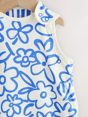 ブルー / ホワイト フローラル - 0.5 Tog ノースリーブ ベビー スリープバッグ - 画像 3 / 6