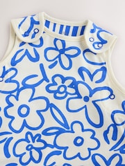 ブルー / ホワイト フローラル - 0.5 Tog ノースリーブ ベビー スリープバッグ - 画像 4 / 6