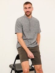 FatFace Bugle Washed Black Bold Stripe Short Sleeve Grandad Popover Shirt - Image 1 of 5