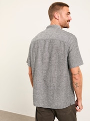 FatFace Bugle Washed Black Bold Stripe Short Sleeve Grandad Popover Shirt - Image 2 of 5