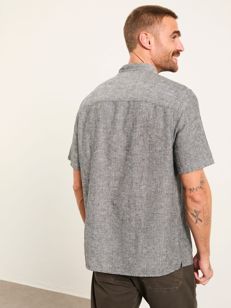 FatFace Bugle Washed Black Bold Stripe Short Sleeve Grandad Popover Shirt - Image 2 of 5