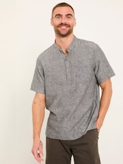 FatFace Bugle Washed Black Bold Stripe Short Sleeve Grandad Popover Shirt - Image 3 of 5