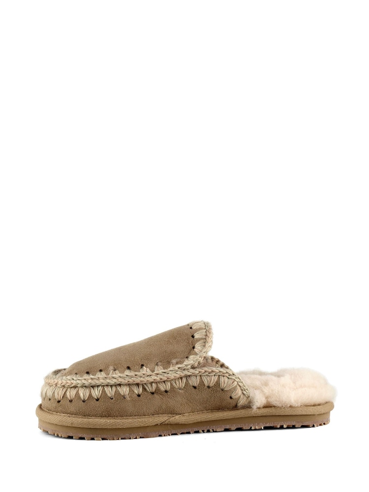 Mou Nude Suede Full Eskimo Sheepskin Lined Stitch Mule Slippers - Image 2 of 4 Mou Nude Suede Full Eskimo Sheepskin Lined Stitch Mule Slippers - Image 2 of 4