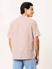 FatFace Bugle Dark Natural Bold Stripe Short Sleeve Grandad Popover Shirt - Image 2 of 6