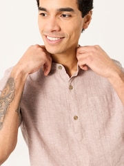 FatFace Bugle Dark Natural Bold Stripe Short Sleeve Grandad Popover Shirt - Image 5 of 6