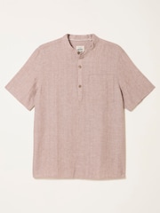 FatFace Bugle Dark Natural Bold Stripe Short Sleeve Grandad Popover Shirt - Image 6 of 6