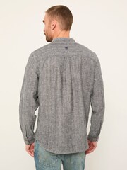 FatFace Bugle Washed Black Bold Stripe Long Sleeve Grandad Linen Cotton Shirt - Image 2 of 5