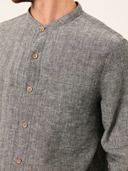 FatFace Bugle Washed Black Bold Stripe Long Sleeve Grandad Linen Cotton Shirt - Image 4 of 5